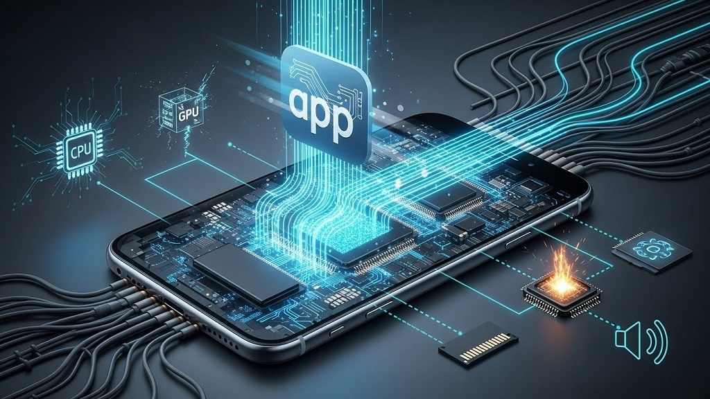 Diagram showing CPU, GPU, and memory usage in native apps